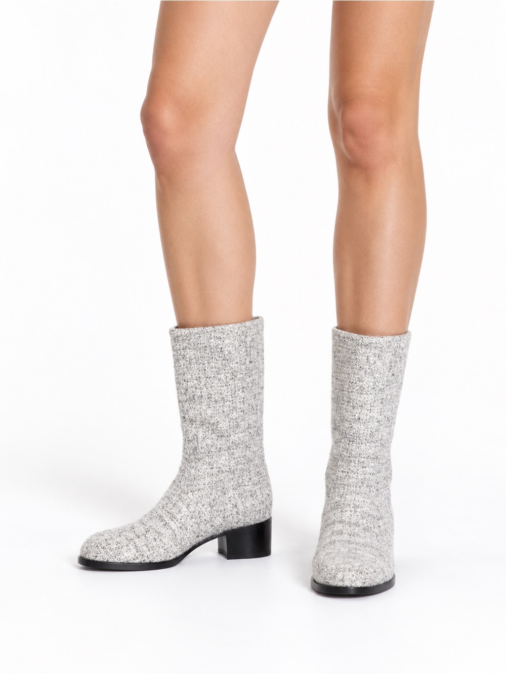 NWT Chanel Interlocking CC Grey Tweed Mid-Calf Riding Boots EU 40